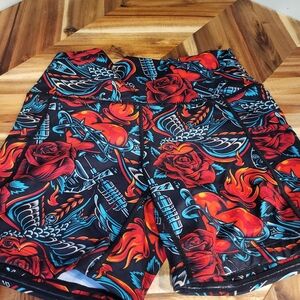 Red Black Tattoo Print CVG Shorts 5 inch Small
